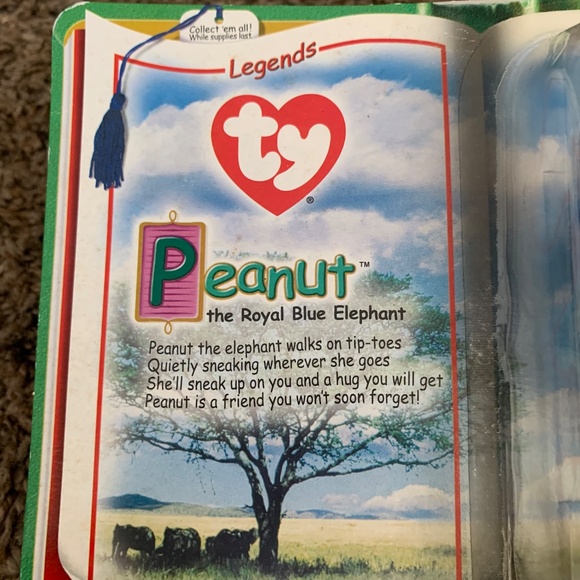 Ty McDonalds Mini Beanie Babies Legends Peanut Elephant Royal Blue Plush 2000 - Picture 2 of 5
